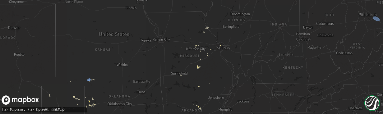 Hail map in Missouri on August 17, 2025