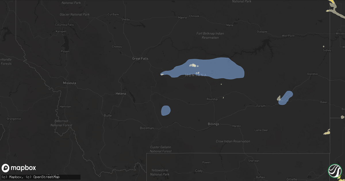 Hail map in Montana on August 17, 2025