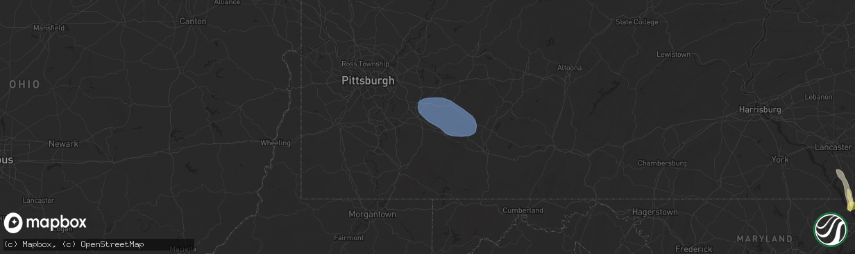 Hail map in Mount Pleasant, PA on August 17, 2025