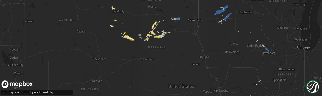 Hail map in Nebraska on August 17, 2025
