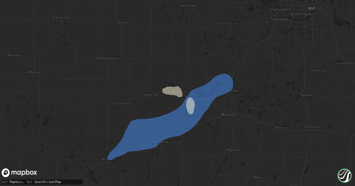 Hail map in New Ulm, MN on August 17, 2025