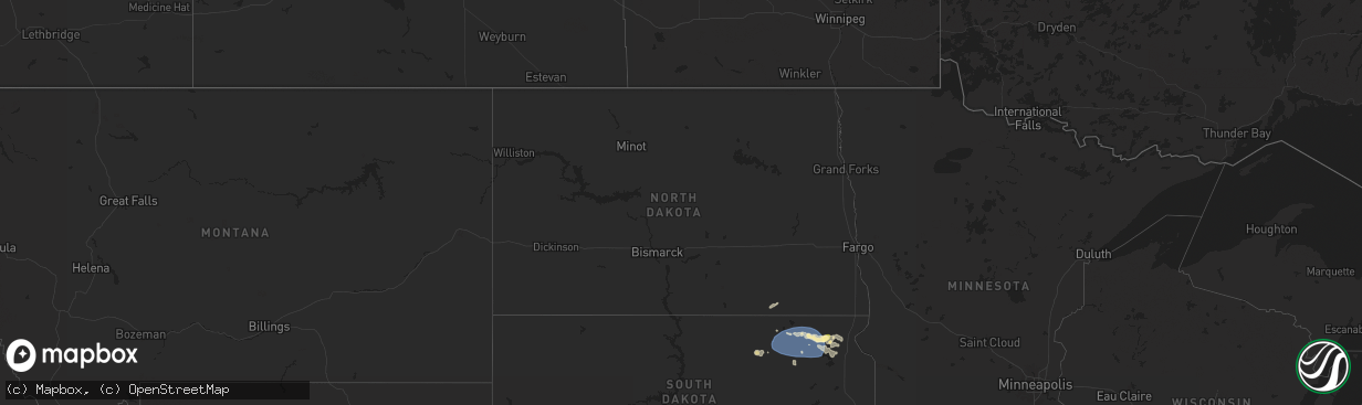 Hail map in North Dakota on August 17, 2025