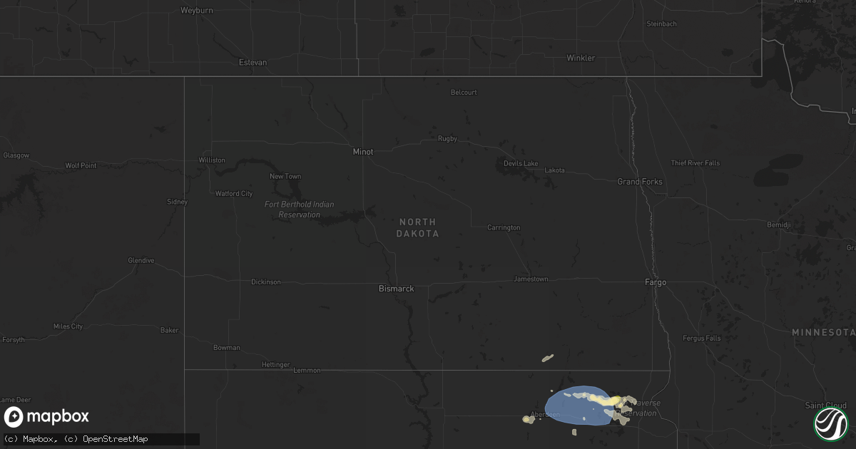 Hail map in North Dakota on August 17, 2025