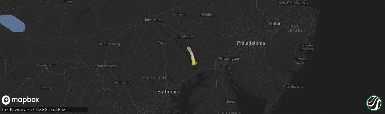 Hail map in Peach Bottom, PA on August 17, 2025