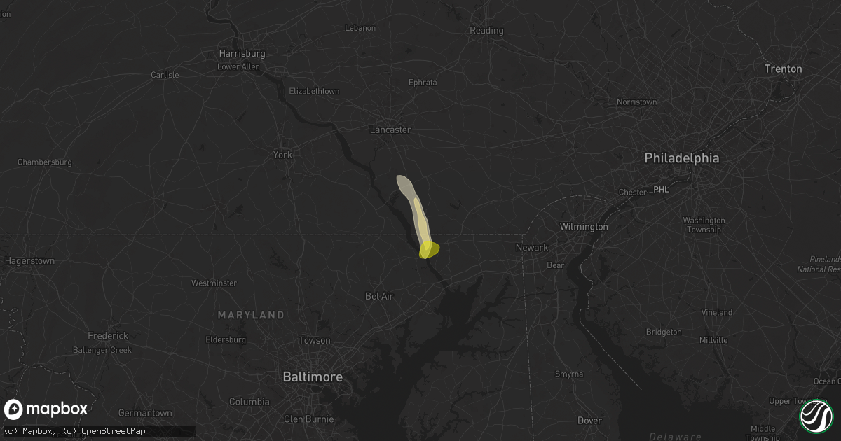 Hail map in Peach Bottom, PA on August 17, 2025