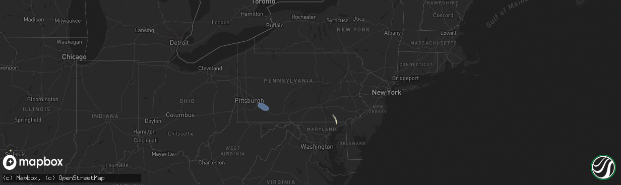 Hail map in Pennsylvania on August 17, 2025