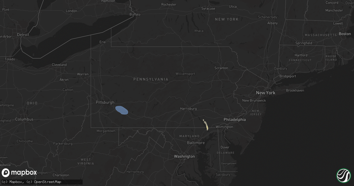 Hail map in Pennsylvania on August 17, 2025