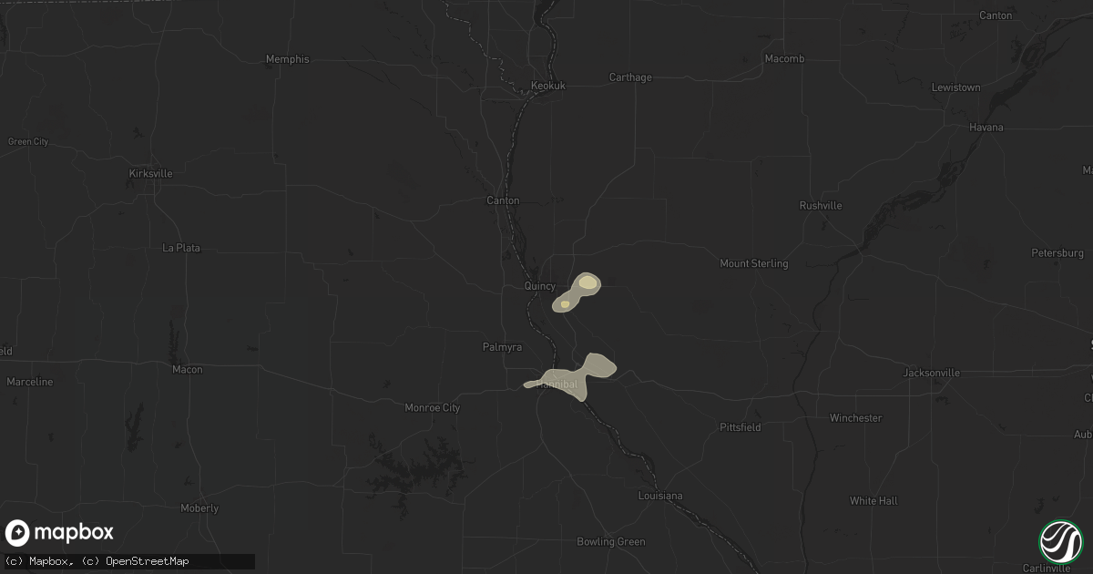 Hail map in Quincy, IL on August 17, 2025