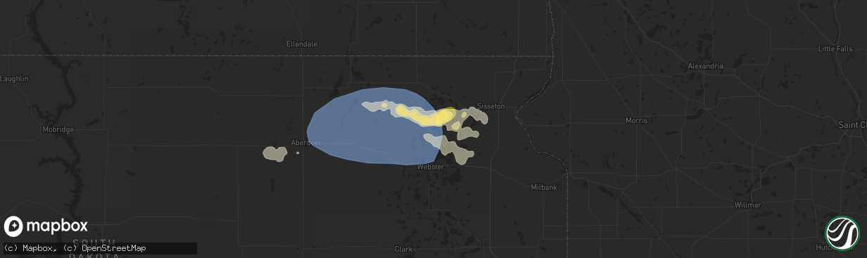 Hail map in Roslyn, SD on August 17, 2025