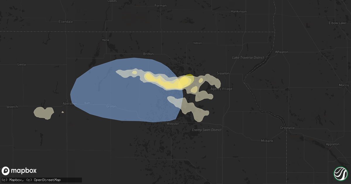 Hail map in Roslyn, SD on August 17, 2025