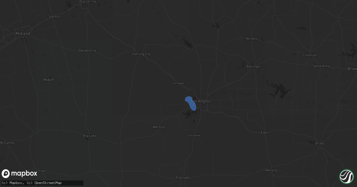 Hail map in San Angelo, TX on August 17, 2025