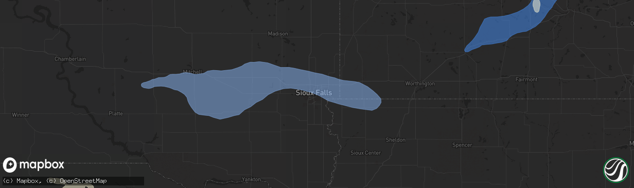 Hail map in Sioux Falls, SD on August 17, 2025