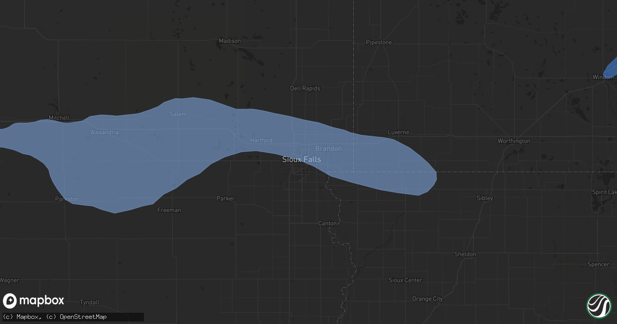 Hail map in Sioux Falls, SD on August 17, 2025