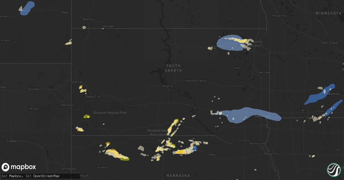 Hail map in South Dakota on August 17, 2025