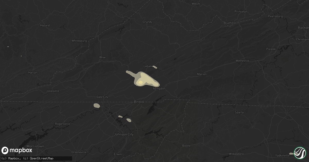Hail map in Abingdon, VA on August 17, 2026
