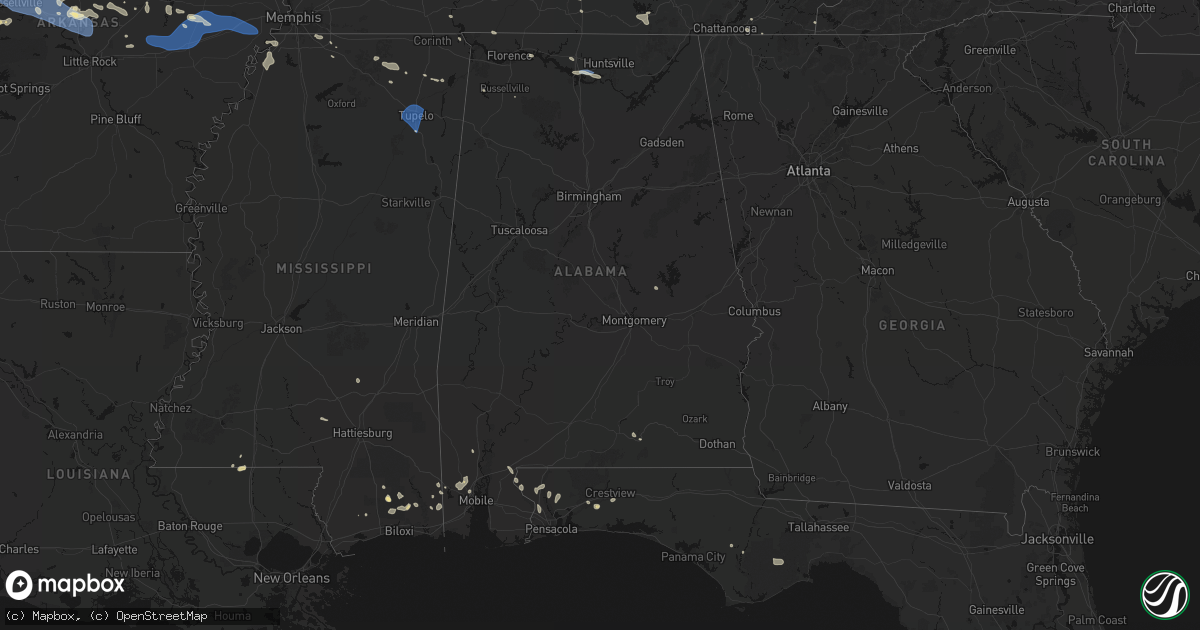 Hail map in Alabama on August 17, 2026