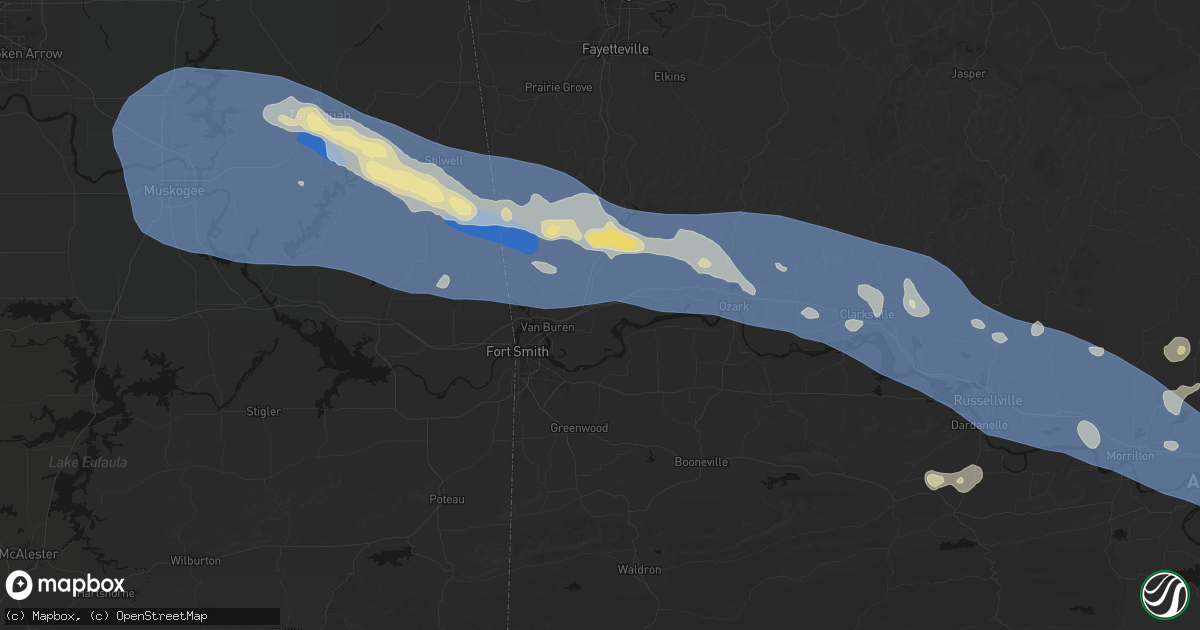 Hail map in Alma, AR on August 17, 2026