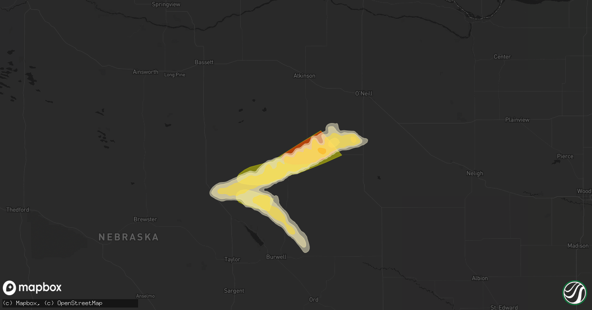 Hail map in Amelia, NE on August 17, 2026