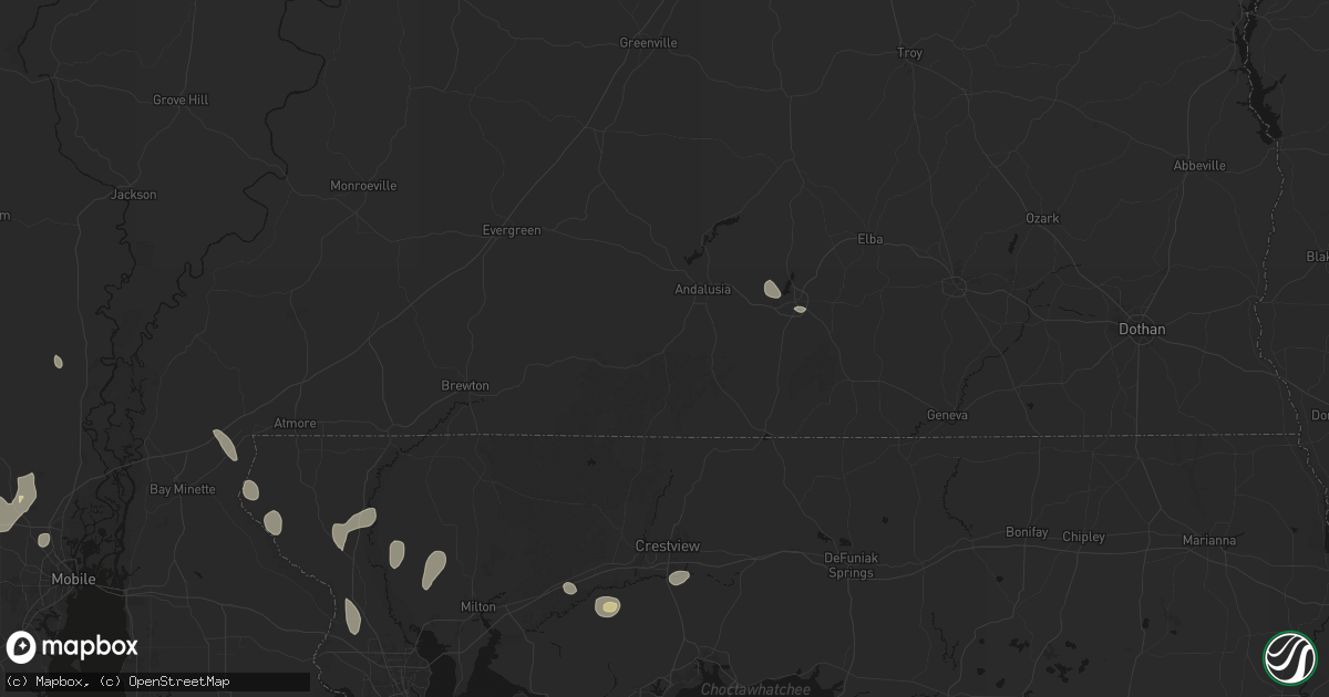 Hail map in Andalusia, AL on August 17, 2026