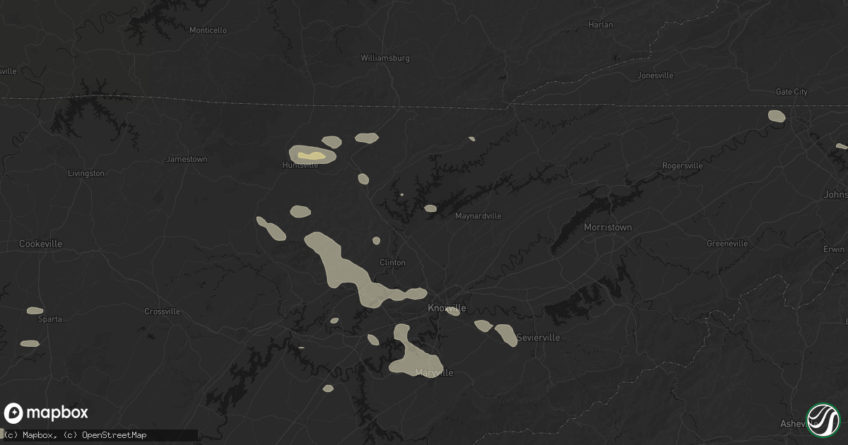 Hail map in Andersonville, TN on August 17, 2026
