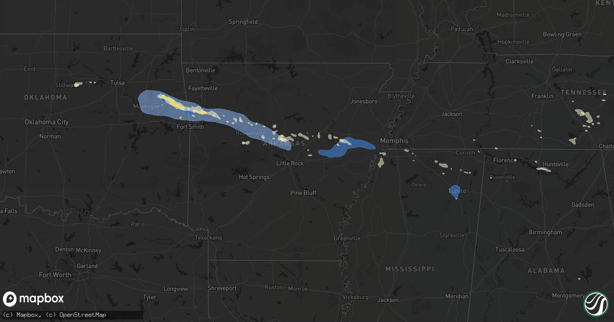 Hail map in Arkansas on August 17, 2026