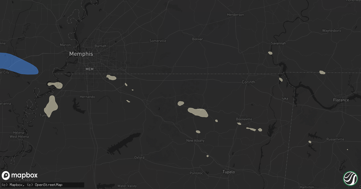 Hail map in Ashland, MS on August 17, 2026