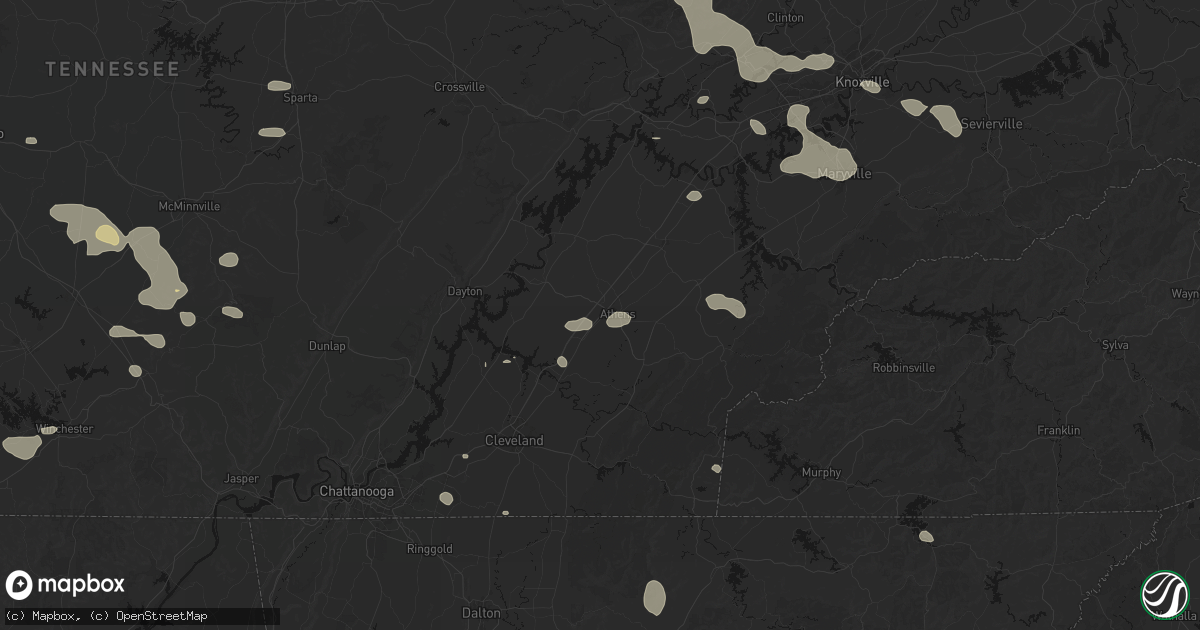 Hail map in Athens, TN on August 17, 2026