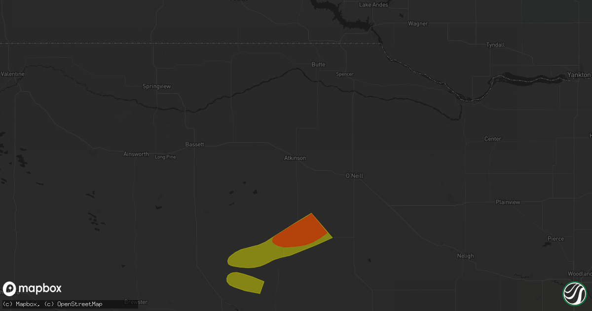 Hail map in Atkinson, NE on August 17, 2026