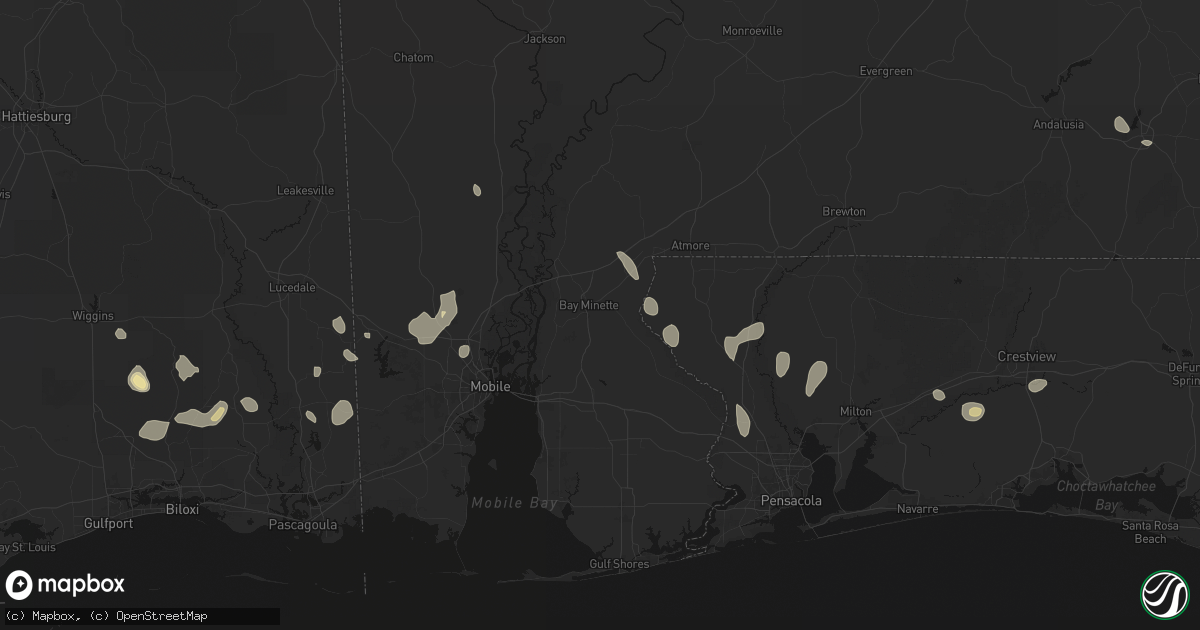 Hail map in Bay Minette, AL on August 17, 2026