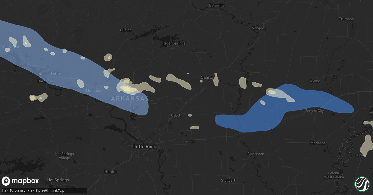 Hail map in Beebe, AR on August 17, 2026
