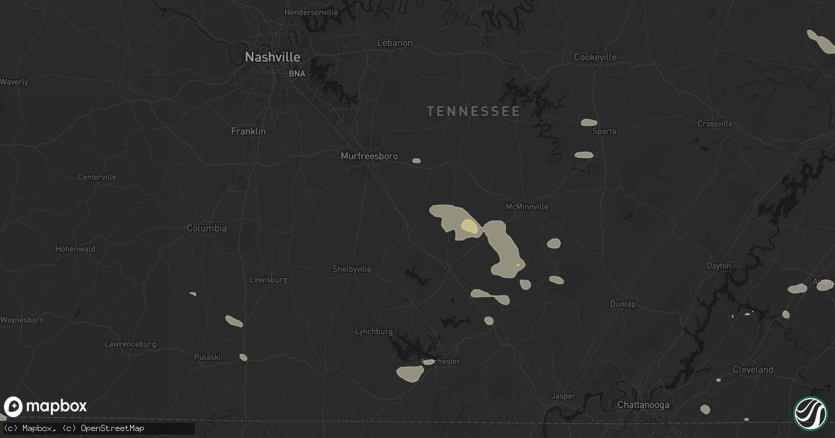 Hail map in Beechgrove, TN on August 17, 2026