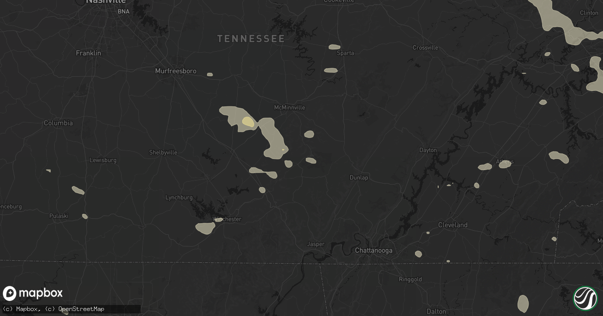 Hail map in Beersheba Springs, TN on August 17, 2026