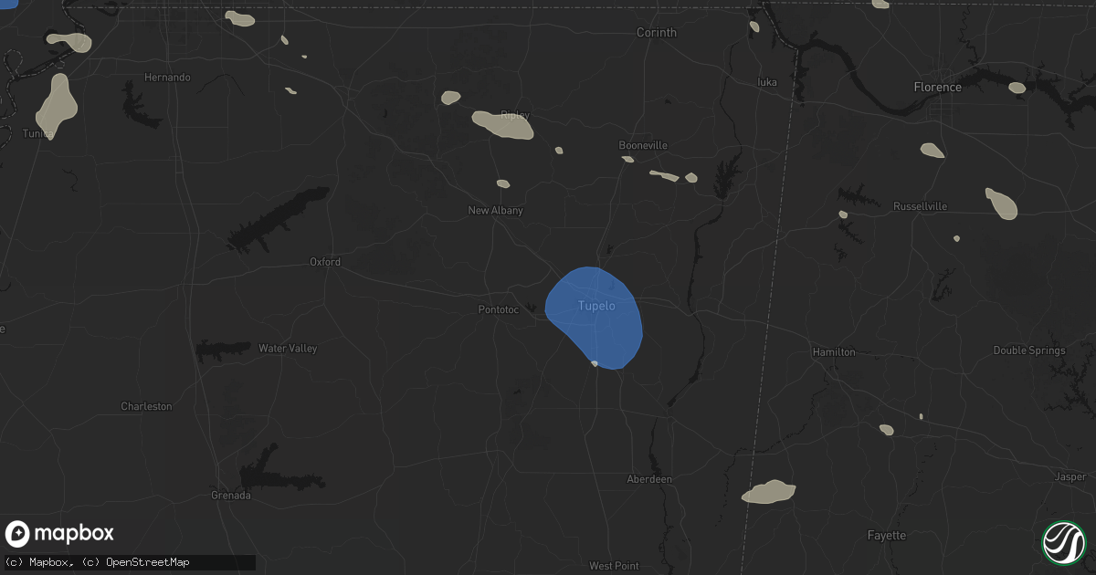 Hail map in Belden, MS on August 17, 2026