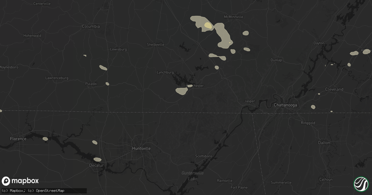 Hail map in Belvidere, TN on August 17, 2026