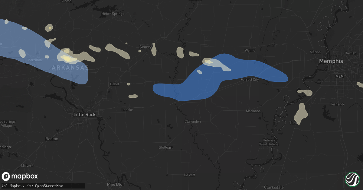 Hail map in Biscoe, AR on August 17, 2026