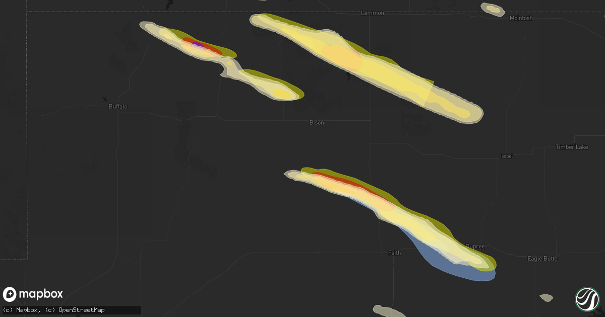 Hail map in Bison, SD on August 17, 2026