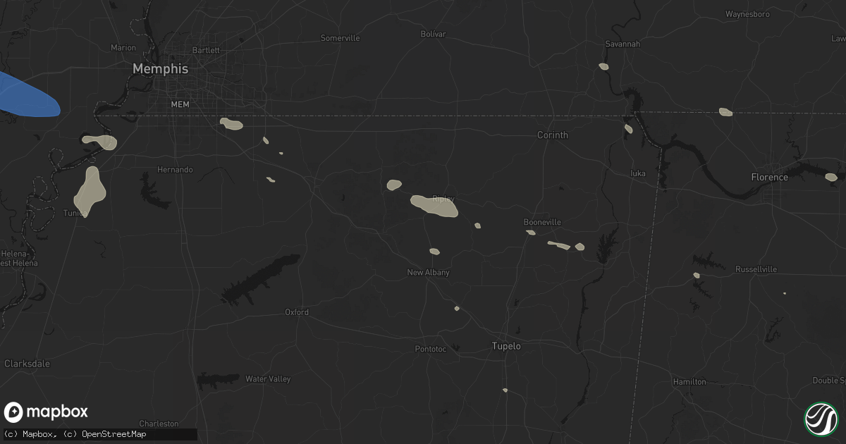 Hail map in Blue Mountain, MS on August 17, 2026