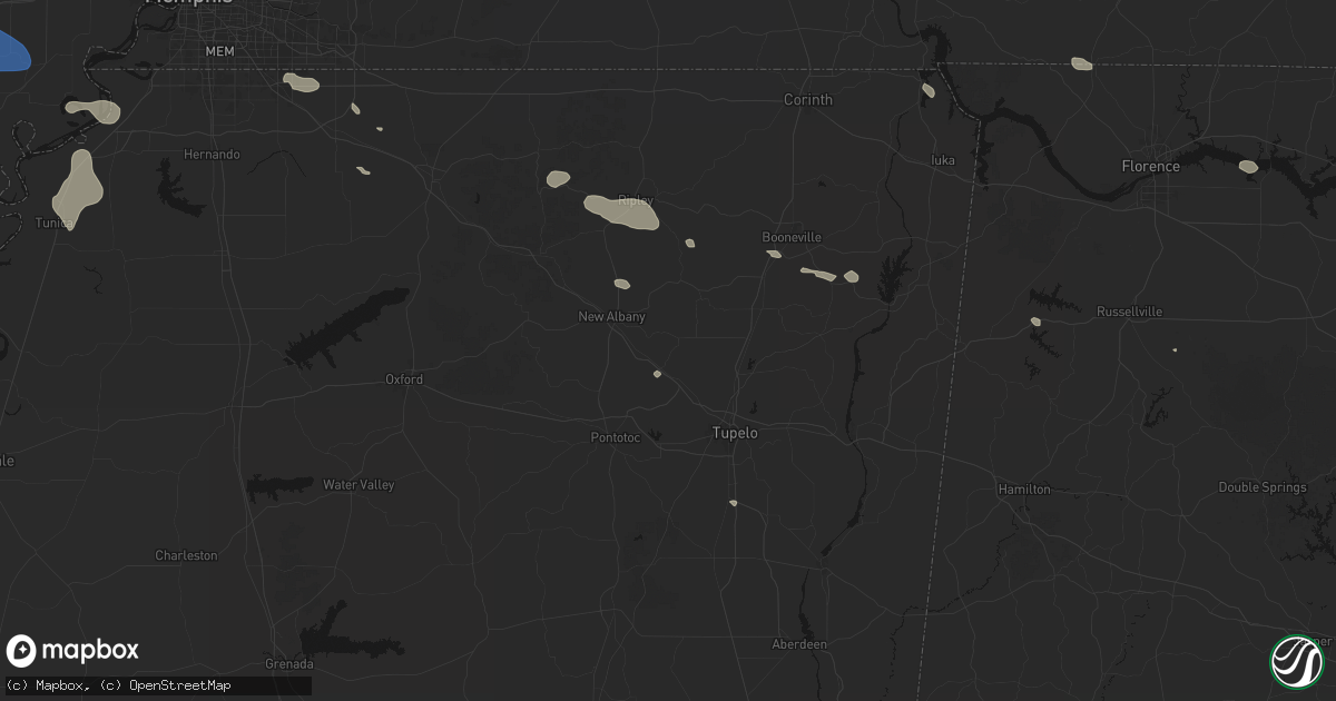 Hail map in Blue Springs, MS on August 17, 2026