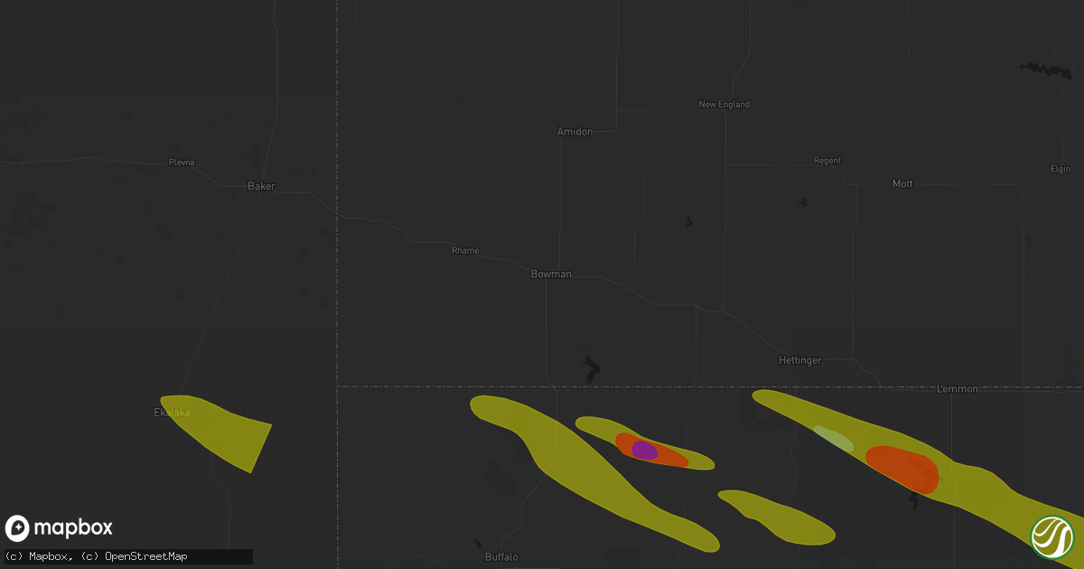 Hail map in Bowman, ND on August 17, 2026