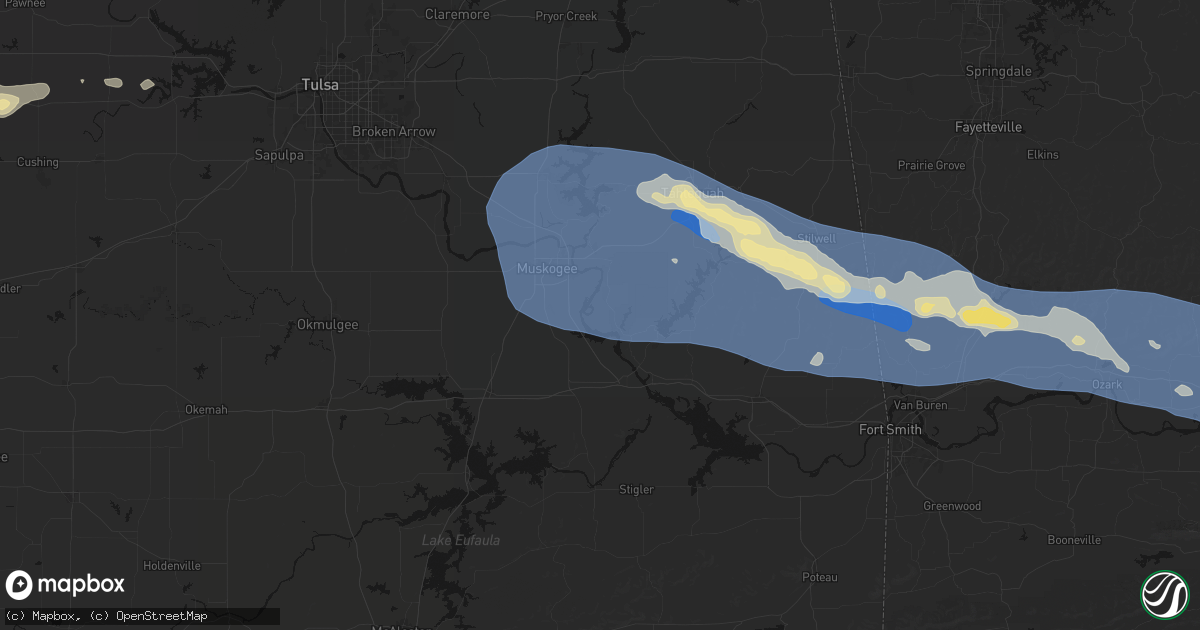 Hail map in Braggs, OK on August 17, 2026