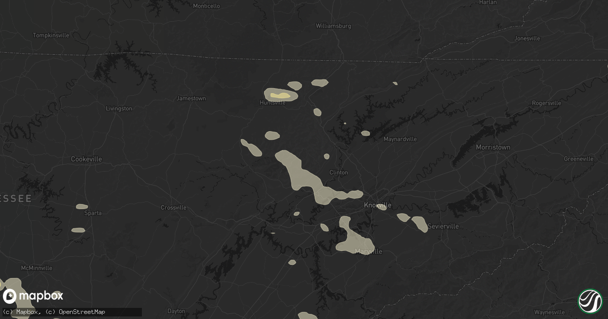 Hail map in Briceville, TN on August 17, 2026