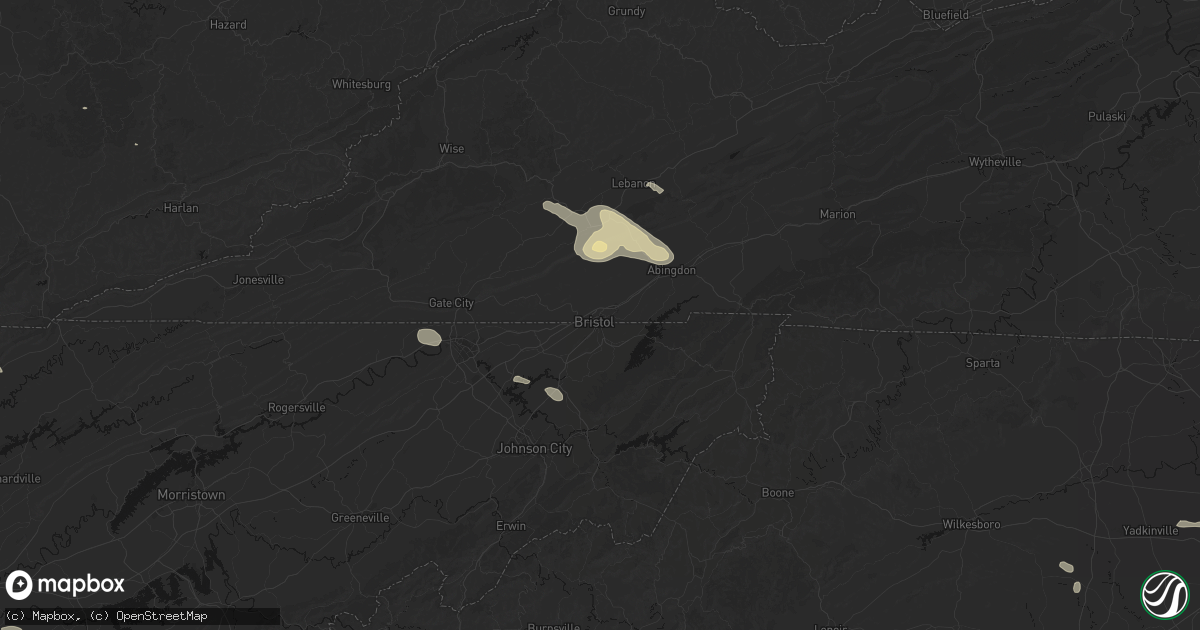 Hail map in Bristol, VA on August 17, 2026