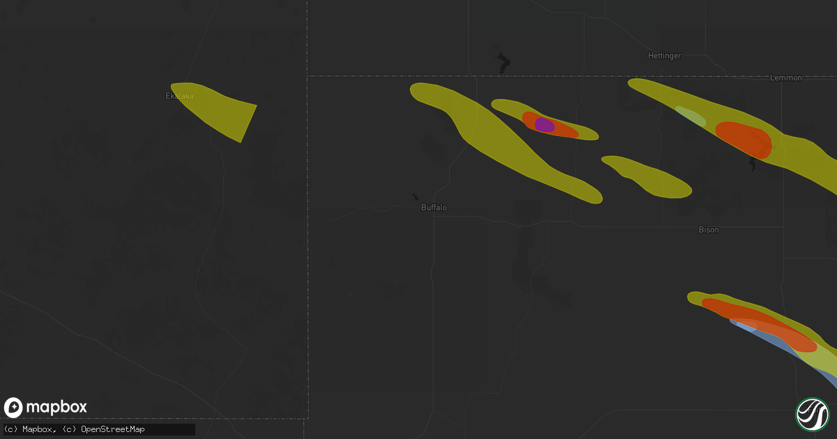 Hail map in Buffalo, SD on August 17, 2026