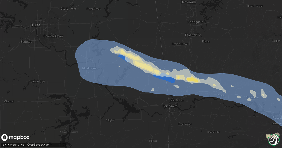 Hail map in Bunch, OK on August 17, 2026