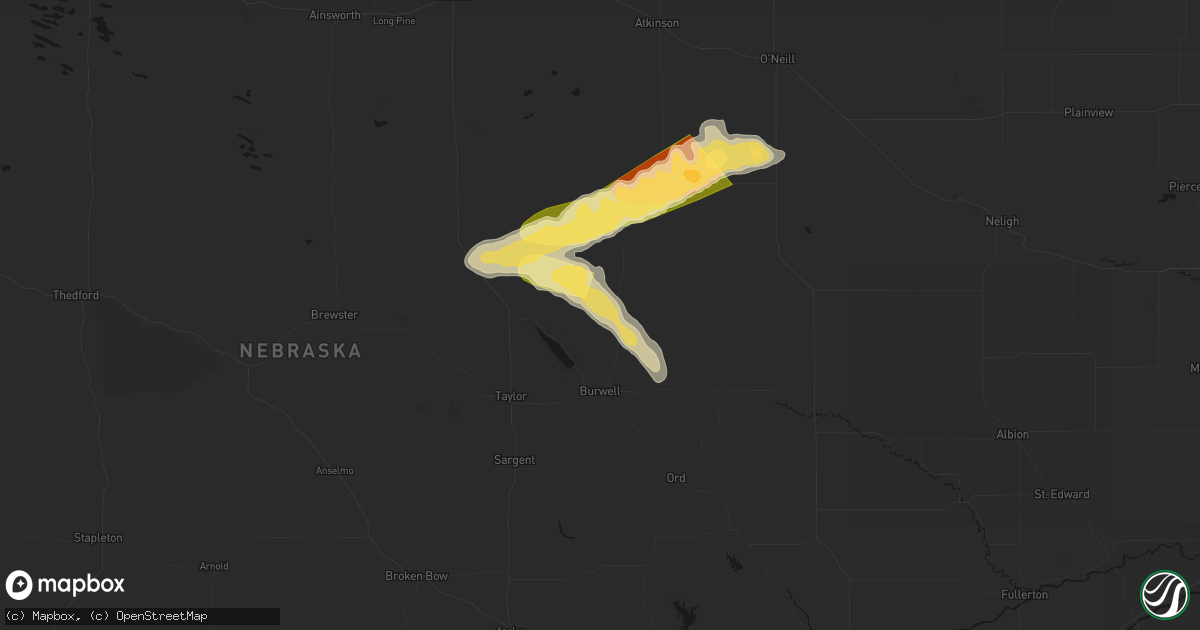Hail map in Burwell, NE on August 17, 2026