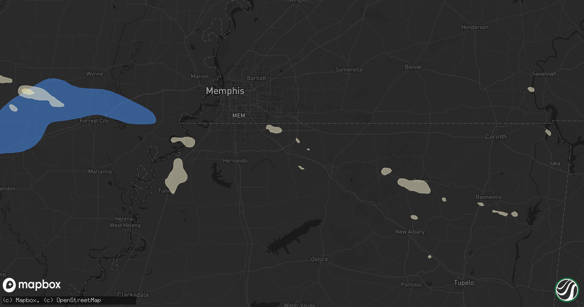 Hail map in Byhalia, MS on August 17, 2026