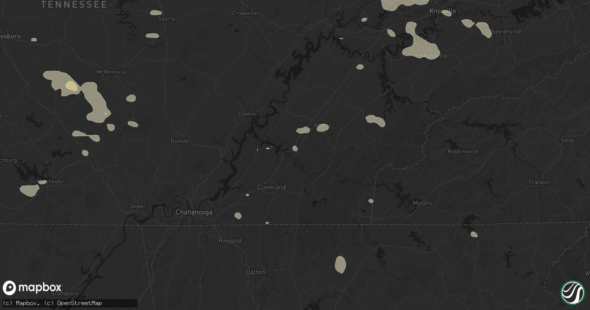 Hail map in Calhoun, TN on August 17, 2026