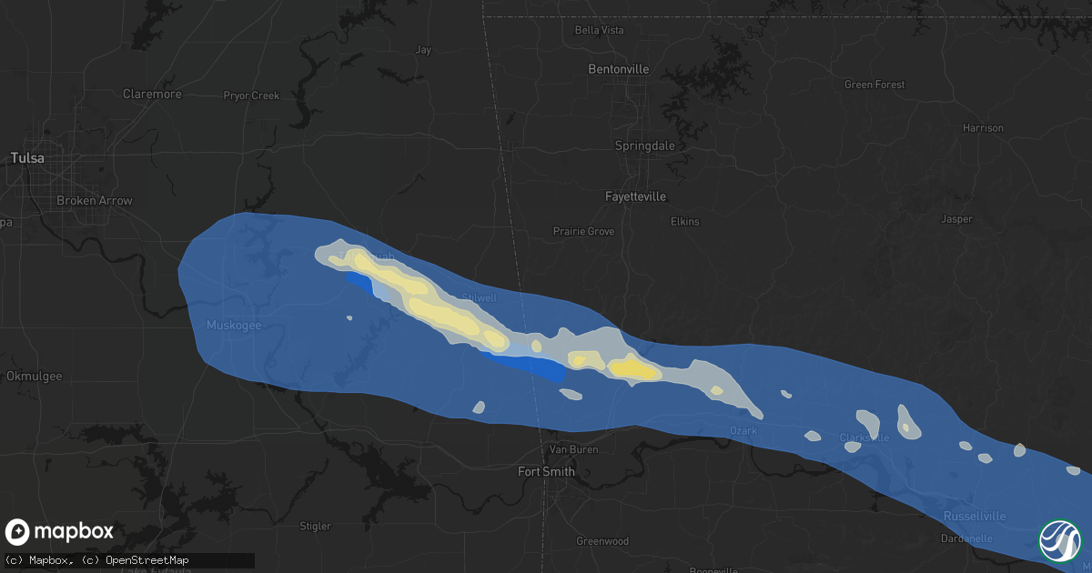 Hail map in Canehill, AR on August 17, 2026