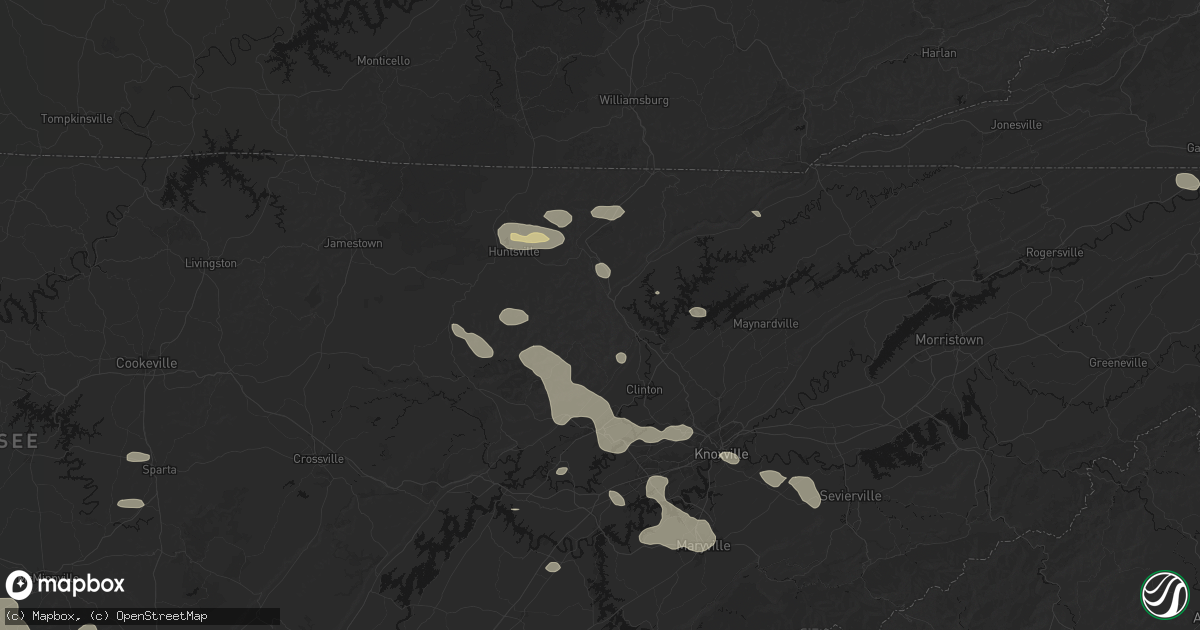 Hail map in Caryville, TN on August 17, 2026
