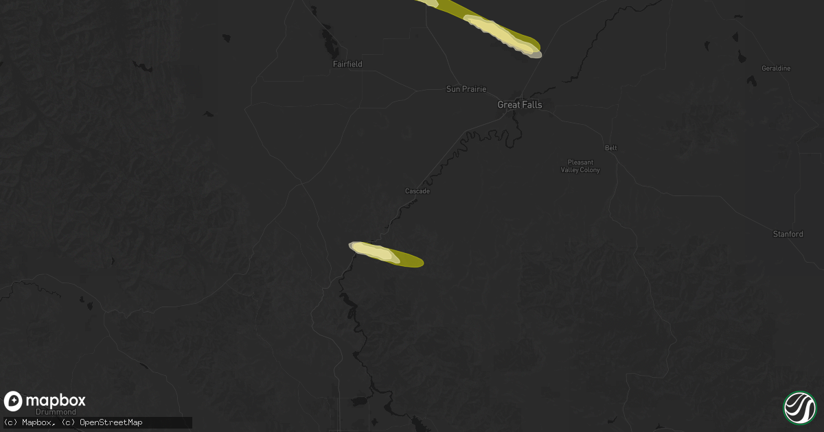 Hail map in Cascade, MT on August 17, 2026